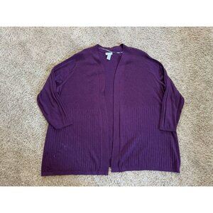 CATHERINES Cardigan Sweater Purple Open Front Ribbed 3X Casual Basic READ